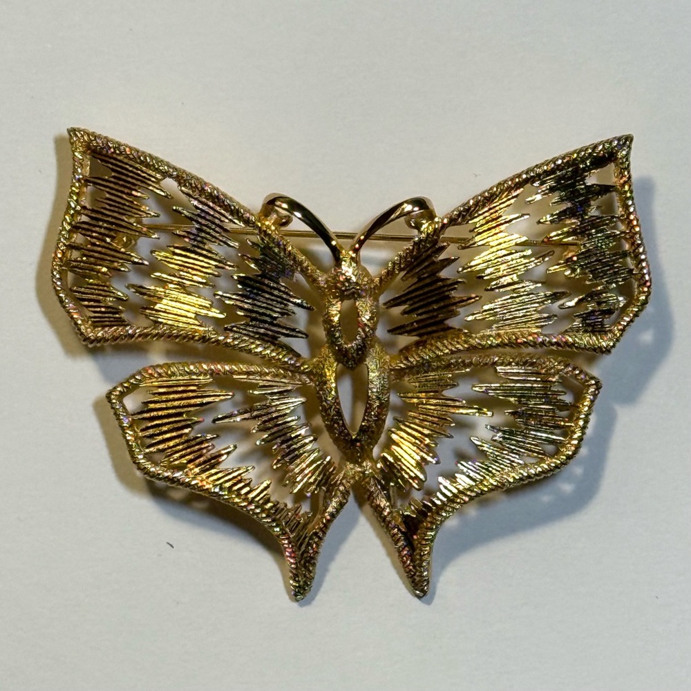 Vintage CHRISTIAN DIOR Large Gold Plated Butterfly Brooch